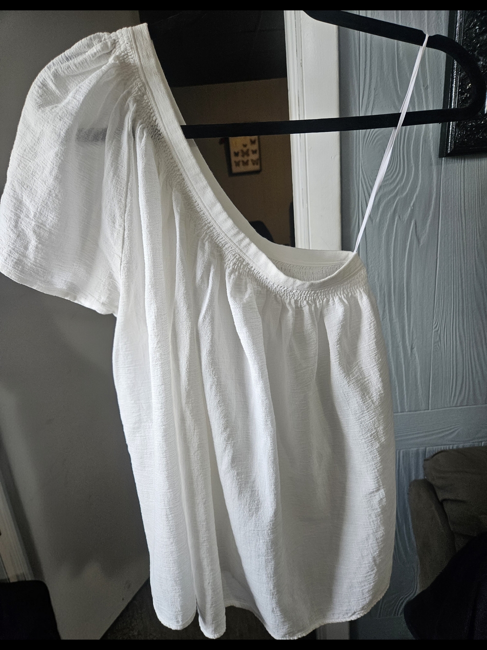 Helmut Lang White Off-Shoulder Gathered Blouse